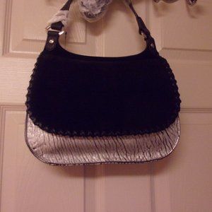 orYany Stunning Silver Leather And Black Suede Crossbody/shoulder bag NWTS